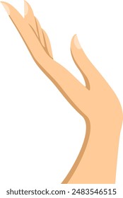 Raised Empty Human Hand with Supporting Gesture Vector Concept in Flat Style. Open Female Palm Side View Illustration Isolated on White Background