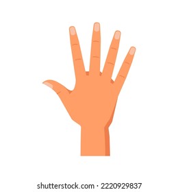 Raised fingers showing number five, isolated hand gesture enumeration or counting with help of arm. Nonverbal communication signs. Vector in flat style