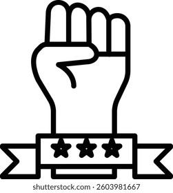 Raised fist with badge icon, strength and empowerment symbol, workers' rights and Labour Day illustration with transparent background