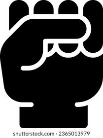 Raised fist black glyph icon. Gesture of protest and resistance. Sign of political solidarity. Strength and power. Silhouette symbol on white space. Solid pictogram. Vector isolated illustration