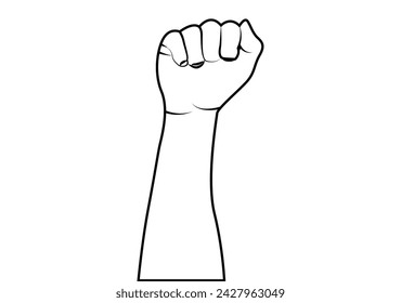 Raised fist black icon on white background.