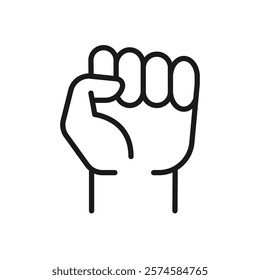 Raised fist - black icon on white background vector illustration. Human hand up concept sign. Protest, victory, strength, power and solidarity