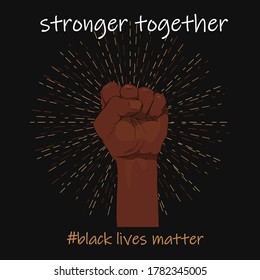 Raised fist in different skin colors on a black background. Black lives matter