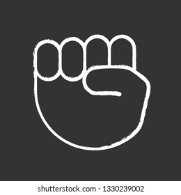 Raised fist emoji chalk icon. Protest, support hand gesture. Fist pointing up. Isolated vector chalkboard illustration