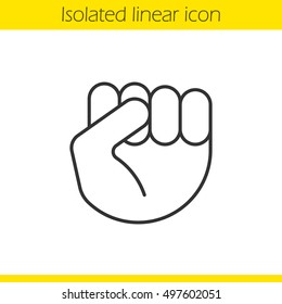 Raised fist gesture linear icon. Thin line illustration. Squeezed hand. Contour symbol. Vector isolated outline drawing