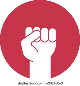 Raised fist glyph color icon. Clenched hand gesture. Silhouette symbol on red background. Negative space. Vector illustration