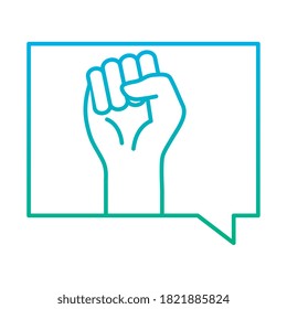 raised fist hand in bubble degraded style icon design, Manifestation human rights and protest theme Vector illustration