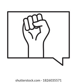 raised fist hand in bubble line style icon design, Manifestation human rights and protest theme Vector illustration