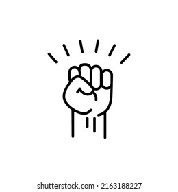 Raised fist hand gesture icon in line style isolated on white background. Vector illustration