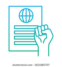 raised fist hand with human rights document degraded style icon design, Manifestation and protest theme Vector illustration