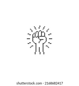 Raised Fist Hand Power. Pixel Art Line Icon Vector Illustration