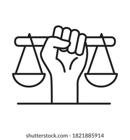 raised fist hand with scale line style icon design, Manifestation human rights and protest theme Vector illustration