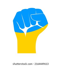 Raised fist hand of Ukraine flag. Ukrainian symbol. Vector isolated on white.