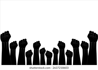 Raised fist hands silhouette template on white background. Vector template for background, banner, infographics, business, and creative projects.