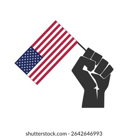 Raised Fist Holding American Flag. Vector Illustration. Independence Day Symbol Isolated on White Background