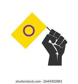 Raised Fist Holding Intersexual Pride Flag. Vector Illustration. Pride Month Symbol Isolated on White Background