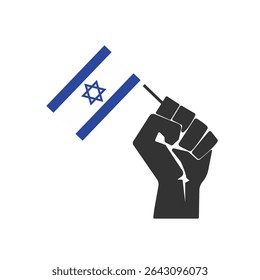 Raised Fist Holding Israel Flag. Vector Illustration. Isolated on White Background
