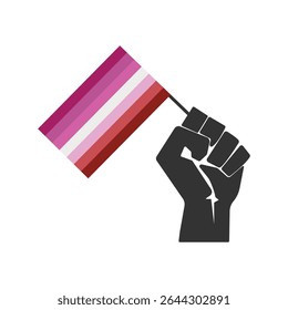 Raised Fist Holding Lesbian Pride Flag. Vector Illustration. Pride Month Symbol Isolated on White Background
