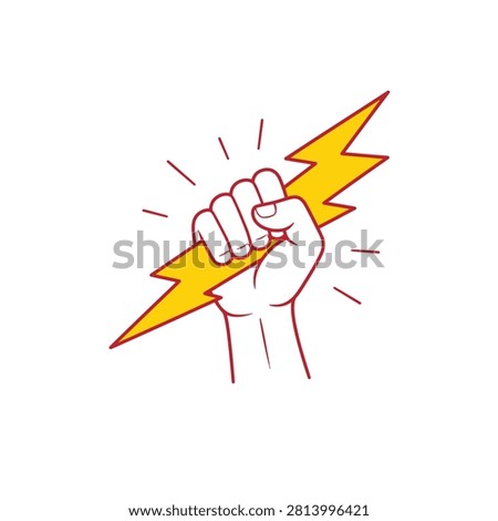 Raised Fist Holding Lightning Bolt Vector Illustration.