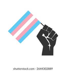 Raised Fist Holding Trans Pride Flag. Vector Illustration. Pride Month Symbol Isolated on White Background
