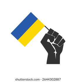Raised Fist Holding Ukrainian Flag. Vector Illustration. Isolated on White Background