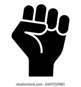 Raised fist icon black and filled. Victory, strength and power symbol. Human hand sign. Fight or strike pictogram isolated.