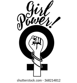 Raised fist icon of girl power. EPS 10 vector.