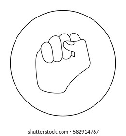 Raised fist icon in outline style isolated on white background. Hand gestures symbol stock vector illustration.