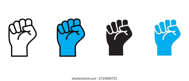 Ícone de punho levantado define vetor no fundo branco. protesto, solidariedade, punhos, levantado, ícone de mão. ilustração vetorial.
