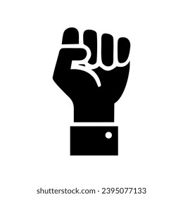 Raised fist icon symbol of victory, strength and solidarity. Empower, courage, strong, power concept. Human hand up in the air. Vector illustration