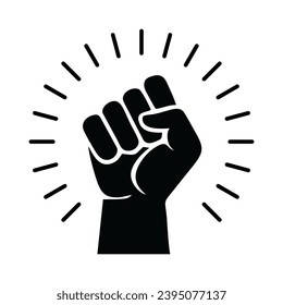 Raised fist icon symbol of victory, strength and solidarity. Empower, courage, strong, power concept. Human hand up in the air. Vector illustration