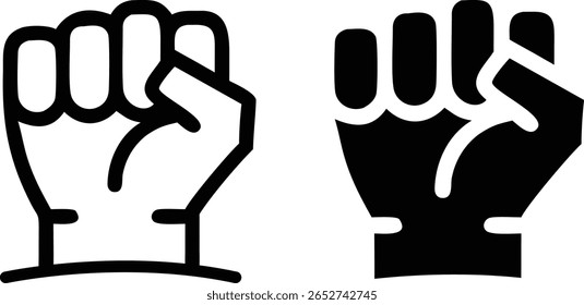 Vetor de Ícone de Punho Elevado, Símbolo de Potência Preto e Branco, Ilustração de Sinal de Mão de Protesto