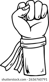 Raised Fist Line Art with Headband – Symbol of Indonesian Spirit and Unity  
