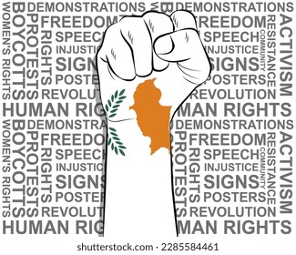 Raised fist on Cyprus flag, political news banner, victory or win concept, Cyprus protest public outrage idea, freedom symbol, punch up, struggle for human rights