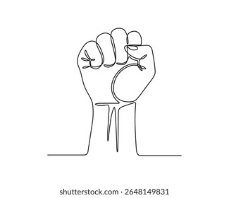 Punho levantado em um desenho de linha contínua, Punho para cima mão uma arte de linha, estilo linear, isolado em um fundo branco