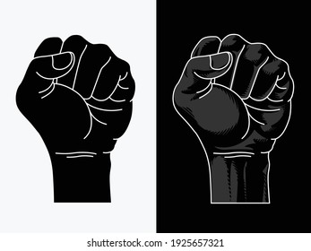 Raised fist power black lives matter outline, transparent background clipart drawing