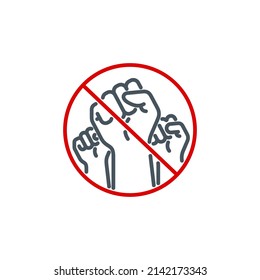 raised up fist in protest no war single line icon isolated on white. Perfect outline symbol raised up fist in revolution riot. freedom power design element with editable Stroke.People rights line icon