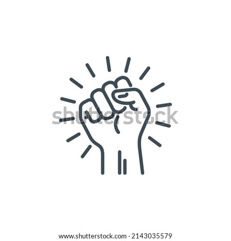 raised up fist in protest no war single line icon isolated on white. Perfect outline symbol raised up fist in revolution riot. freedom power design element with editable Stroke.People rights line icon
