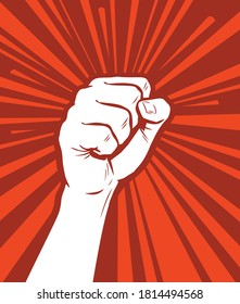 Raised fist in protest. Strike, revolution symbol