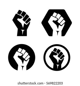 Raised Fist Set Black Logo Icon - Isolated Vector Illustration