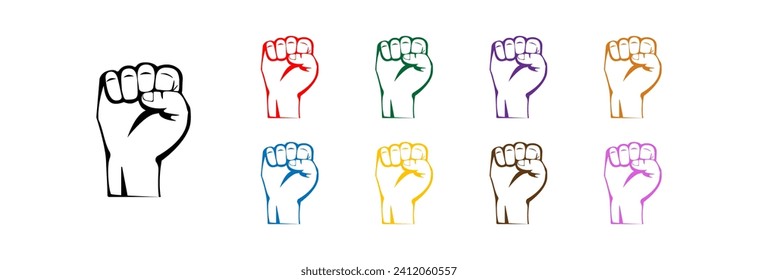 Raised fist, sign or logo of freedom, equality, strength and power.
