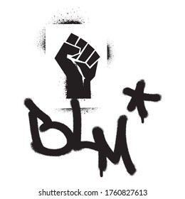 Raised Fist Spray Paint Graffiti Stencil And BLM Abbreviation BLACK LIVES MATTER Quote. Anti-racist Movement.