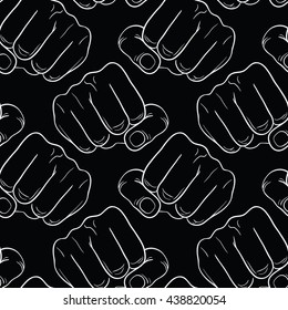 Raised fist. Strong fist on a red background. Mans hand. Male fist. Symbol of power and authority. Painted vector fist. Fist sketch