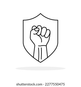 Raised fist symbol. Clenched fist symbol on a shield. Security or protection logo. Vector illustration.
