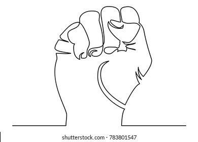 Raised fist - symbol of victory, strength, power and solidarity line art icon for apps and websites. Continuous line drawing. Vector silhouette
