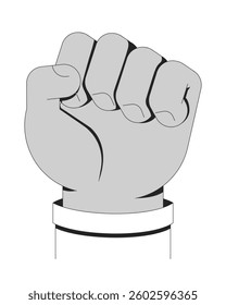Raised fist symbolizing power and protest outline illustration. Activism and revolution. Solidarity, resistance. Clenched fist punch isolated 2D vector image black and white. Linear drawing clip art