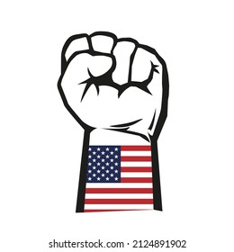 Raised Fist And USA Flag. Vector Sign Isolated On White. Social Issues Concept