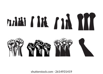 Raised Fists Protest Icon Set	
