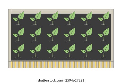 Raised garden bed with seedlings 2D cartoon object. Sustainable gardening. Plant growth. Organic farming. Homegrown food soil isolated element flat vector clip art on white. Spot illustration