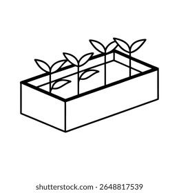 Raised garden bed with tomato plants clean line scene Vector illustration